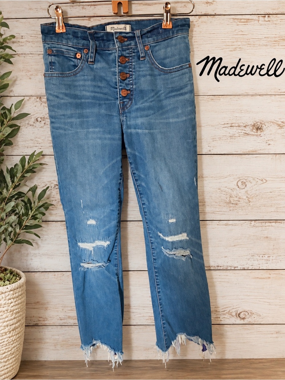 Madewell Distressed High-Rise Cropped Jeans - Blue